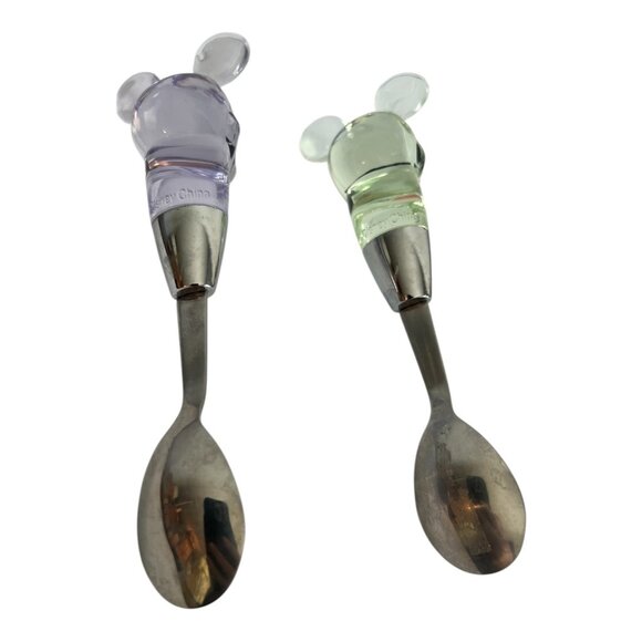 Disney Mickey Mouse Toddler Spoons 6" Purple, Green Acrylic On Stainless Steel - Picture 2 of 7